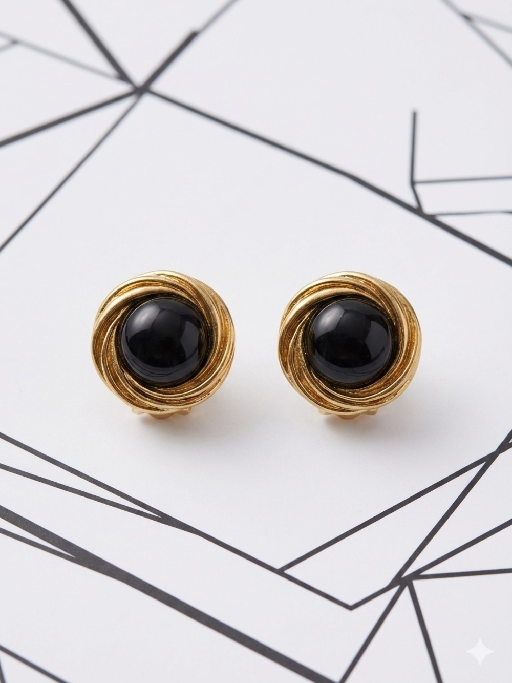 Vintage Gold and Black Swirl Button Earrings